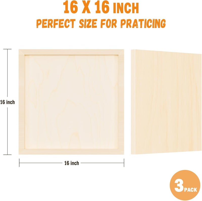 HANSILK Wooden Art Panels for DIY Painting - Mother Gifts, Christmas Crafts & Home Décor | 16x16 Inch Canvas Wood Boards, Unfinished Wooden Canvas for Adults & Kids (3-Pack) - Image 2